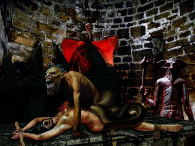 After hours of torture and rape by the cult, she is finally offered to Beelzebub!