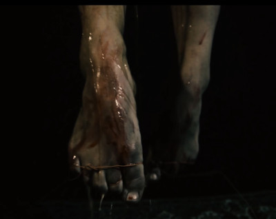 Urine and drool from the feet of the suspended and shocked girl Jane Morris