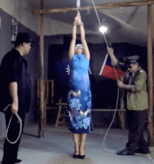 suspended AOH on toes -China BDSM.gif