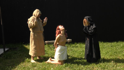 The virgin is brought forth to be sacrificed.